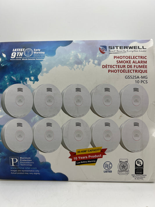 SITERWELL Smoke Detector 10-Year Battery with Photoelectric Sensor - 10 Pack