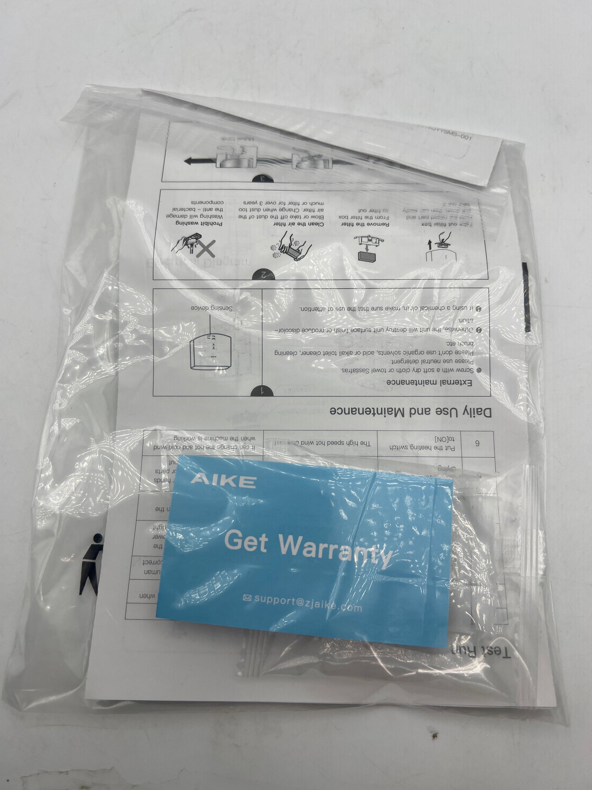 AIKE Air Wiper Compact Hand Dryer 110V 1400W Black with 2 Pin Plug - Model AK2630