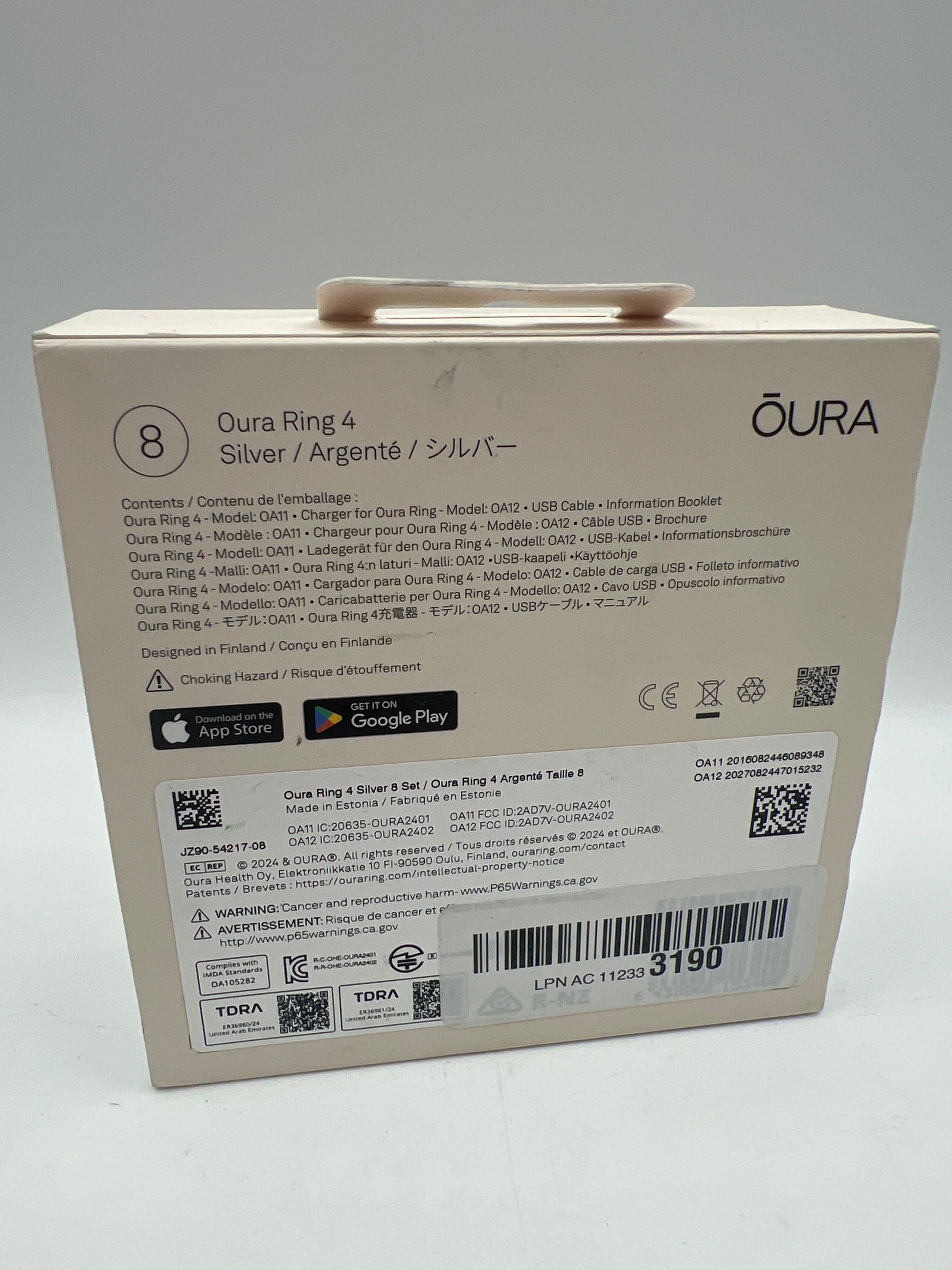 Oura Ring 4 Silver Size 8