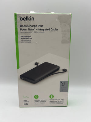 Belkin Portable Charger 10000 mAh 23W with Integrated Lightning & USB-C Cables