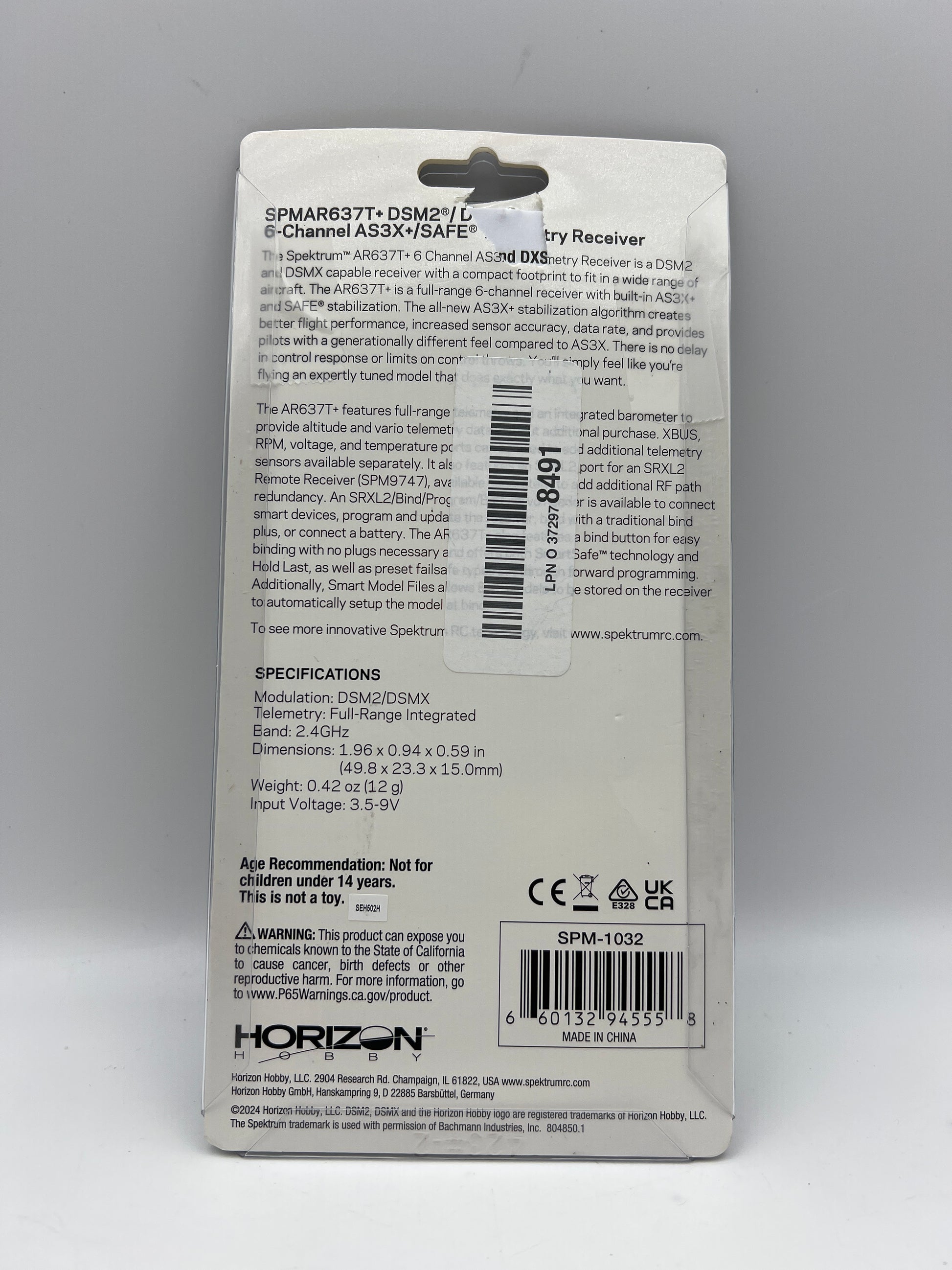 Spektrum AR637T+ 6-Channel AS3X+ & SAFE Telemetry Receiver SPM-1032