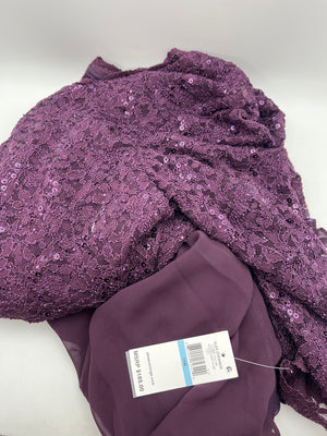 Alex Evenings Women's Plus Size Tea-Length Lace Mock Dress in Deep Plum