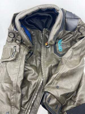 Stylish PU Leather Bomber with Stand Collar and Badge