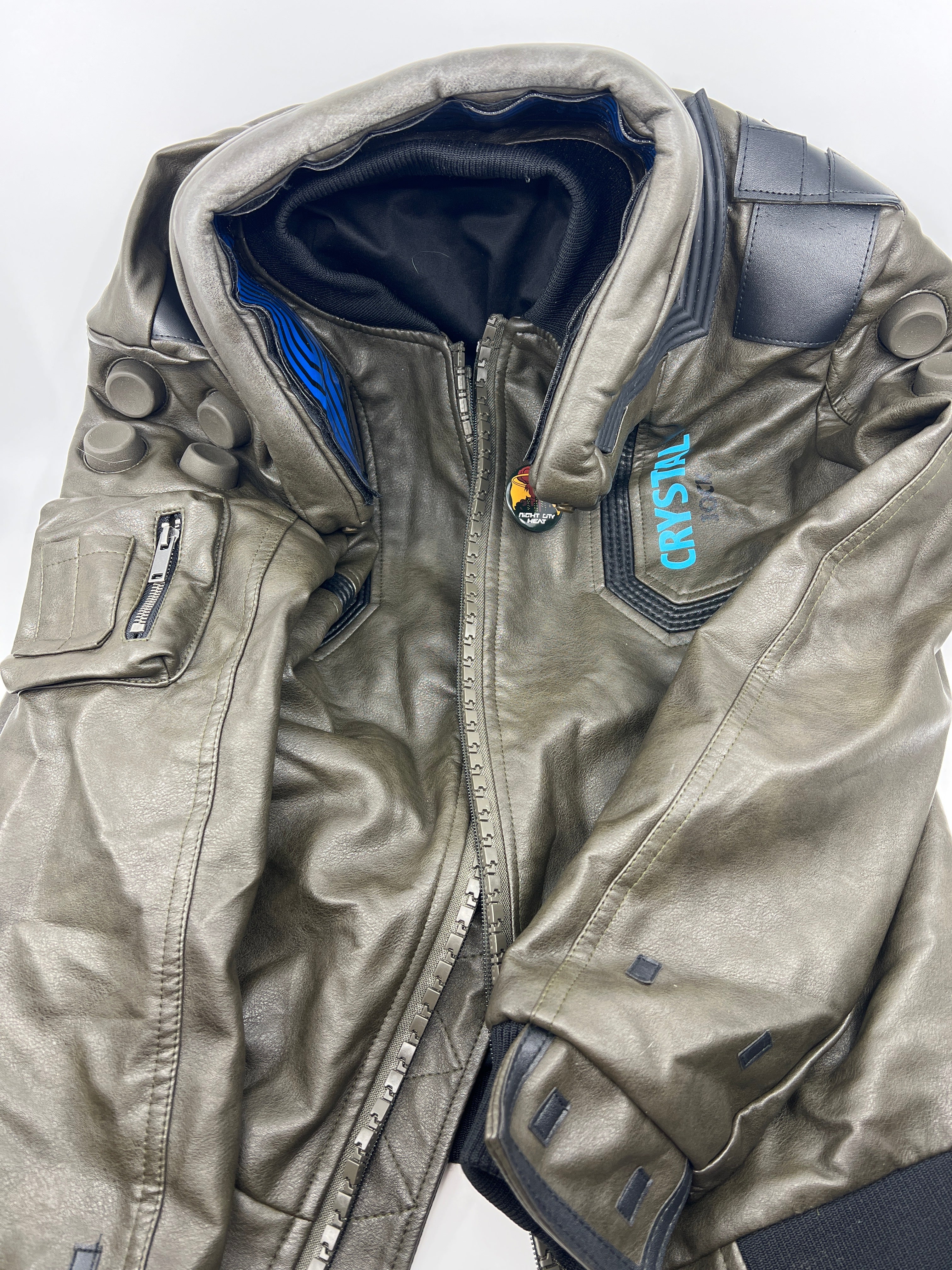 Stylish PU Leather Bomber with Stand Collar and Badge