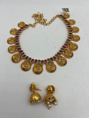 Aheli Laxmi Goddess Faux Stone Necklace Earrings Set