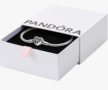 Pandora Moments Family Tree Heart Clasp Snake Chain Bracelet - 6.3"