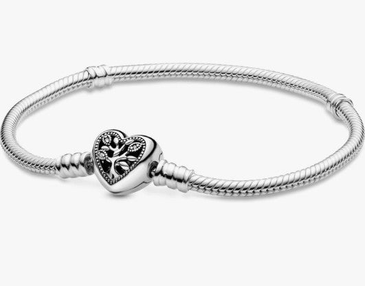Pandora Moments Family Tree Heart Clasp Snake Chain Bracelet - 6.3"