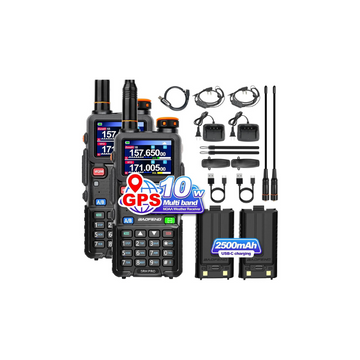 2 Pack BAOFENG 5RH PRO GPS 10W Tri Band Ham Radio Long Range Handheld Two Way Radio,640CH,NOAA Weather Receiver, Walkie Talkies with CH340 Programming Cable
