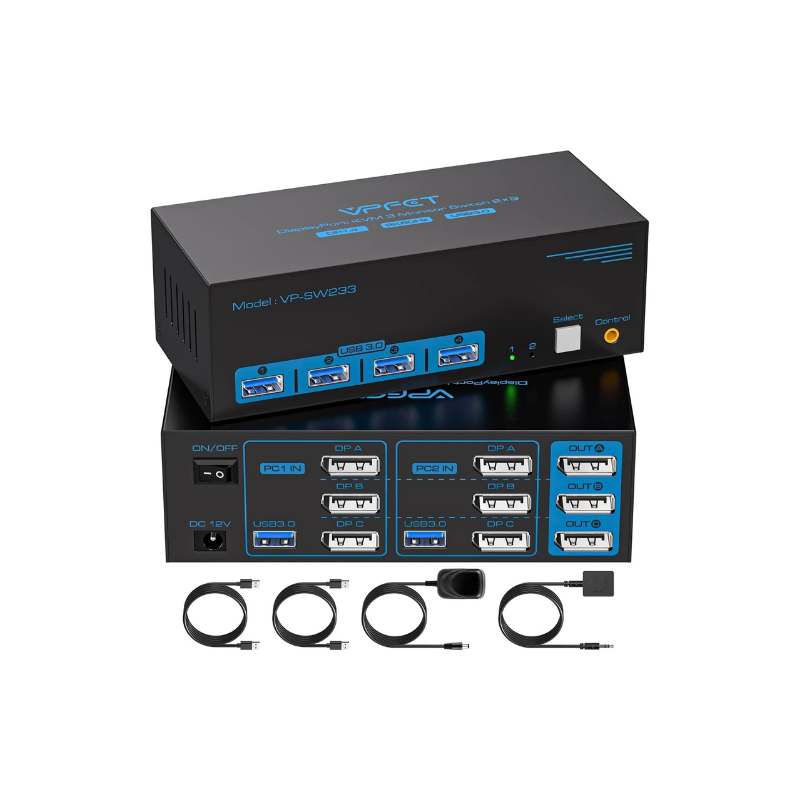 Displayport KVM Switch 3 Monitors 2 Computers 8K@60Hz DP KVM Switches