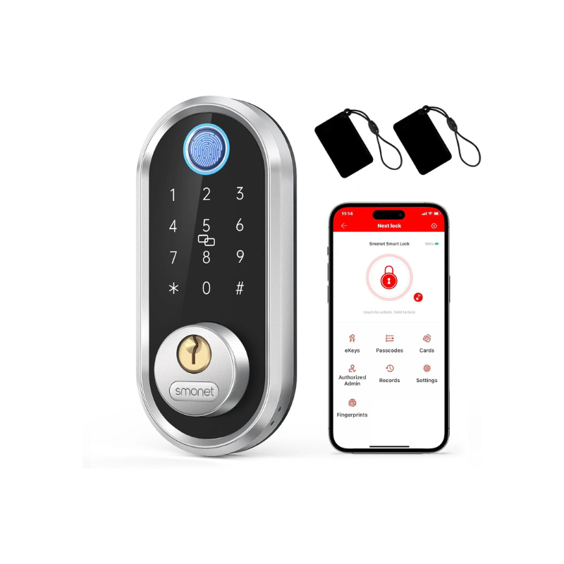Smart Deadbolt, SMONET Fingerprint Electronic Deadbolt Door Lock with Keypad-Bluetooth Keyless Entry Front Door Digital Keypad App Control, Ekeys Sharing, App Monitoring Auto Lock for Homes and Hotel