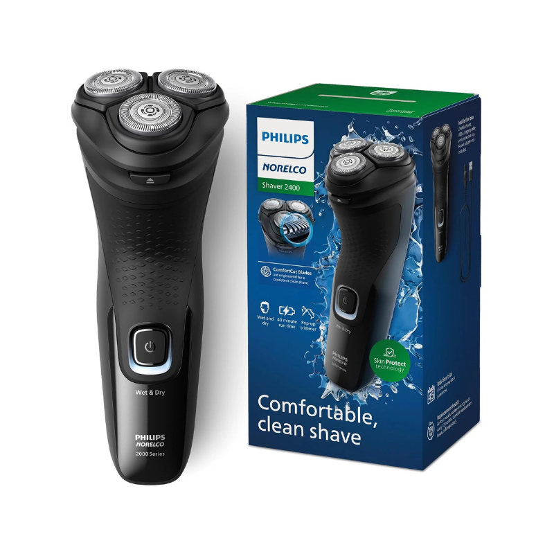 Philips Norelco Shaver 2400 Series, Wet and Dry Electric Shaver, Pop-up Trimmer, P-Cap, Deep Black, Model X3001/90