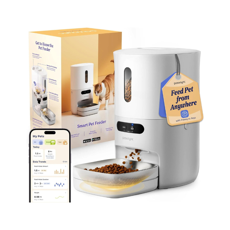 Automatic Cat Feeder,WiFi Smart Scale Tracks Pet's Food Intake, App Remote Feeding, 3.6L Timed Food Dispenser for Cats and Dogs, Up to 10 Meals Per Day, Stainless Steel Bowl, Dual Power Supply