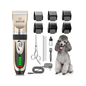 oneisall Dog Clippers Low Noise, 2-Speed Quiet Dog Grooming Kit Rechargeable Cordless Pet Hair Clipper Trimmer Shaver for Small and Large Dogs Cats Animals (Gold)