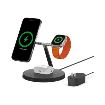 Belkin MagSafe Charger, 3-in-1 Wireless Charging Stand, 2ND GEN, 33% Faster for Apple Watch, iPhone 16, iPhone 15, iPhone 14 Series, AirPods - MagSafe Charging Station for Multiple Devices - Black