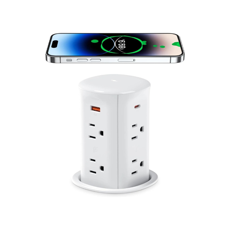 ANNQUAN 3" Pop Up Countertop Receptacle with 4 USB Ports 15W Wireless Charger