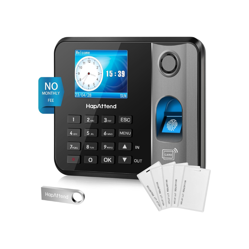 HapAttend Time Clock - Fingerprint Time Clocks for Employees Small Business Auto