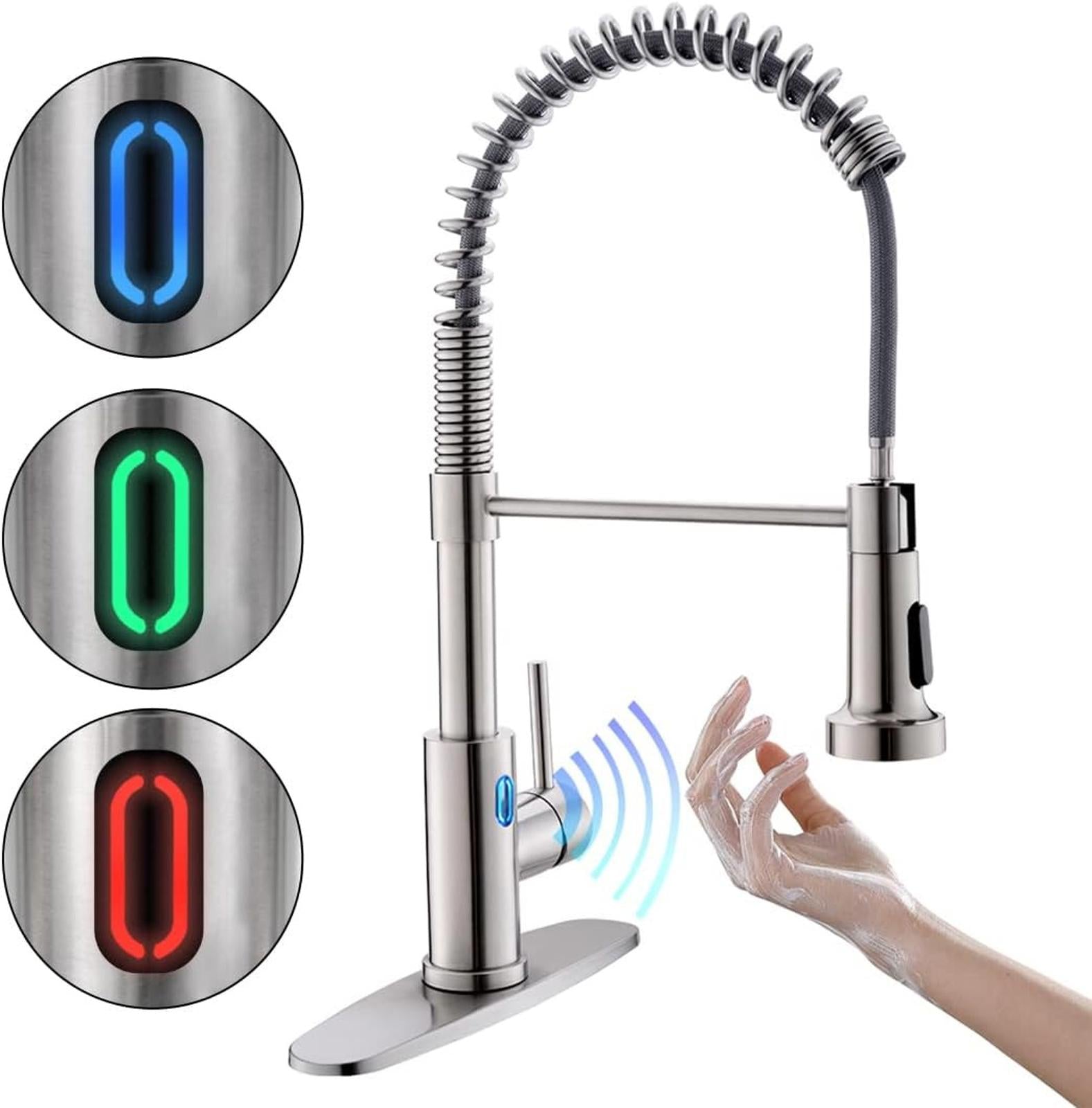OWOFAN Touchless Kitchen Faucet with Pull Down Sprayer LED Light Single Handle