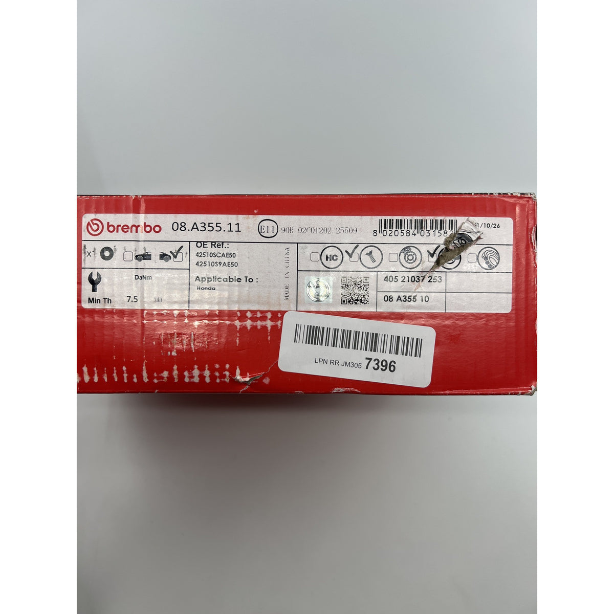 Brembo 08.A355.11 UV Coated Solid Rear Brake Rotor Acura/Honda Like New — photo 6