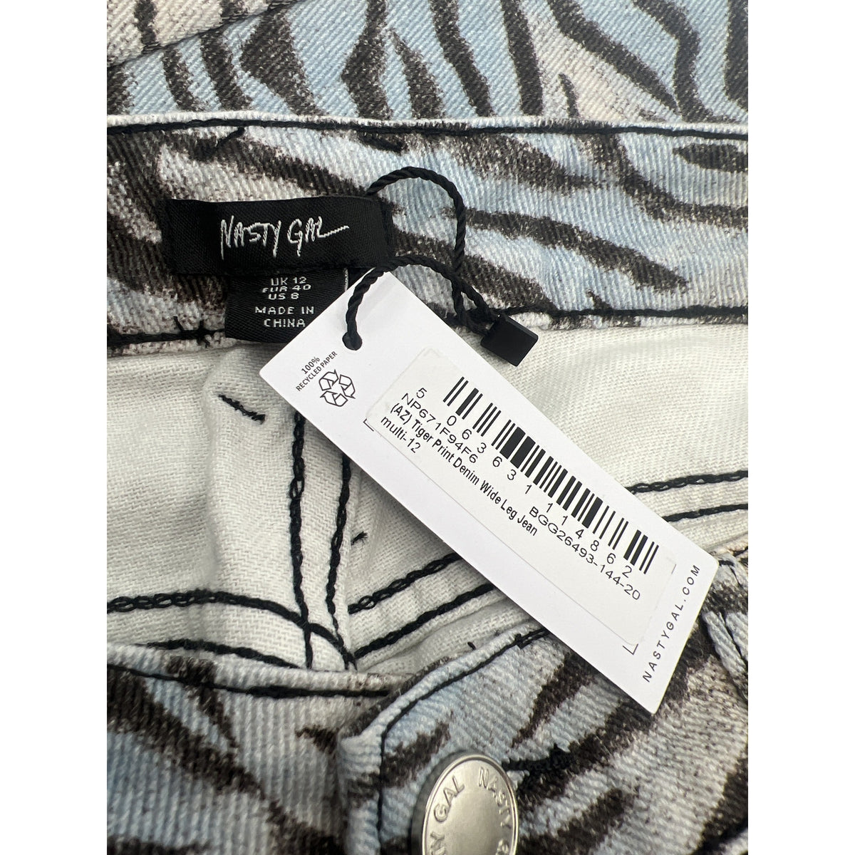 Nasty Gal Tiger Print Denim Wide Leg Jean Womens 8 New — photo 6