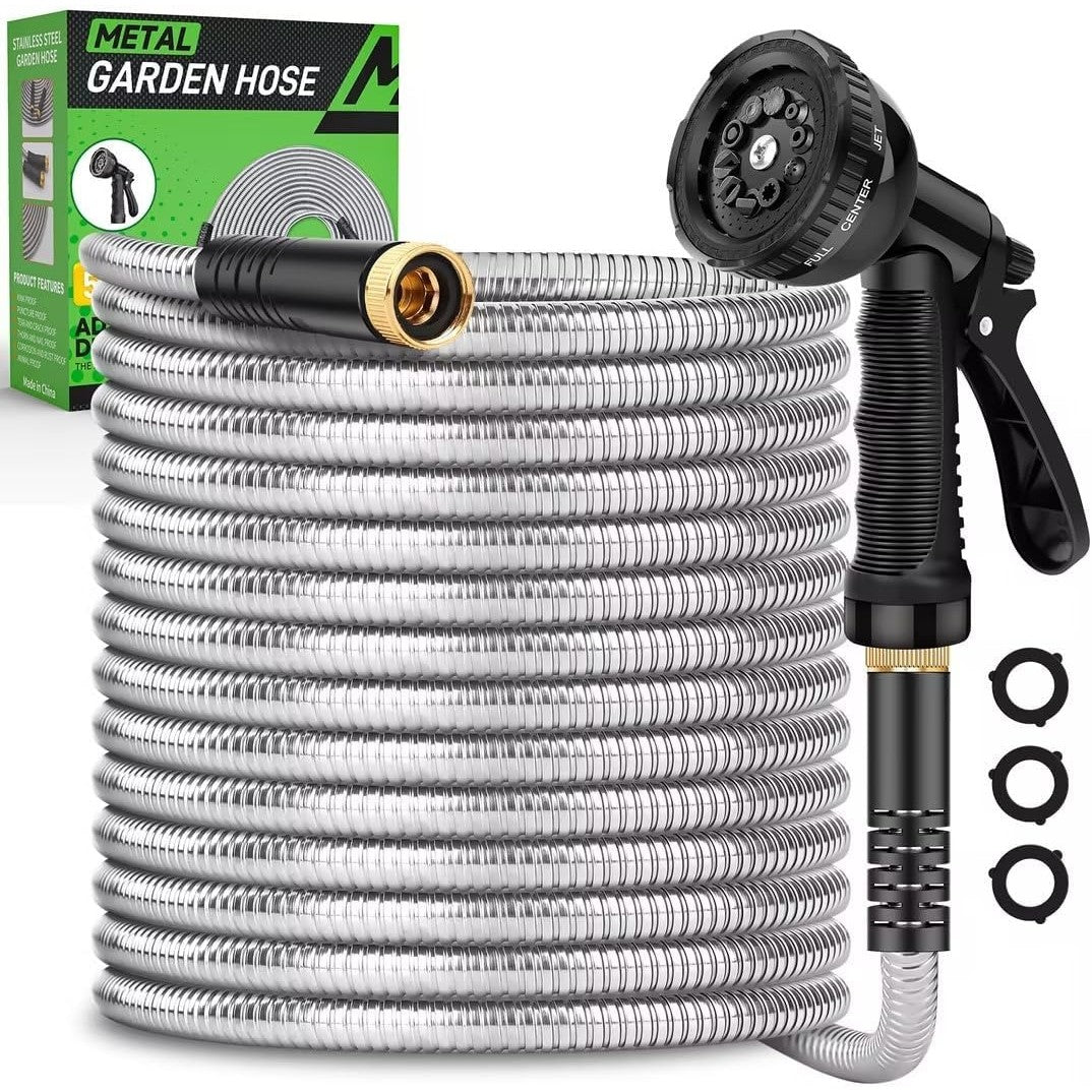 Kebose Stainless Steel Garden Hose 50ft with 10 Nozzles New — photo 1