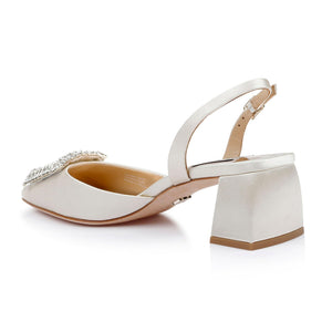 Badgley Mischka Emmie Slingback Pump Ivory Satin US W 5 New — photo 6