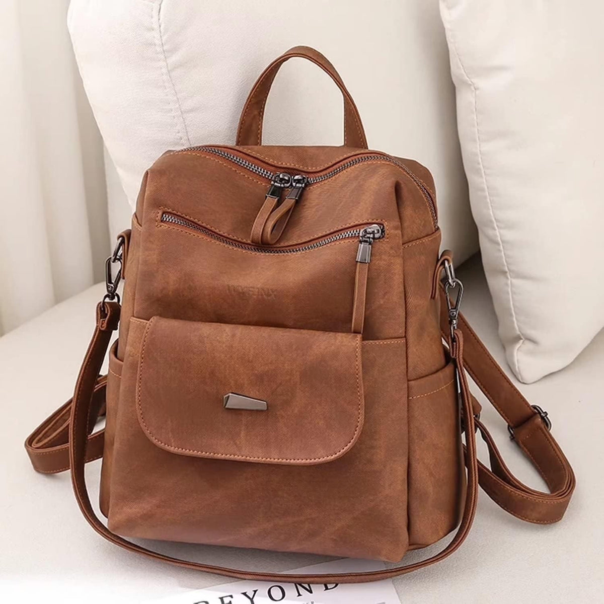 WYFJNX PU Leather Small Backpack Purse Women Brown 12x11" New — photo 4