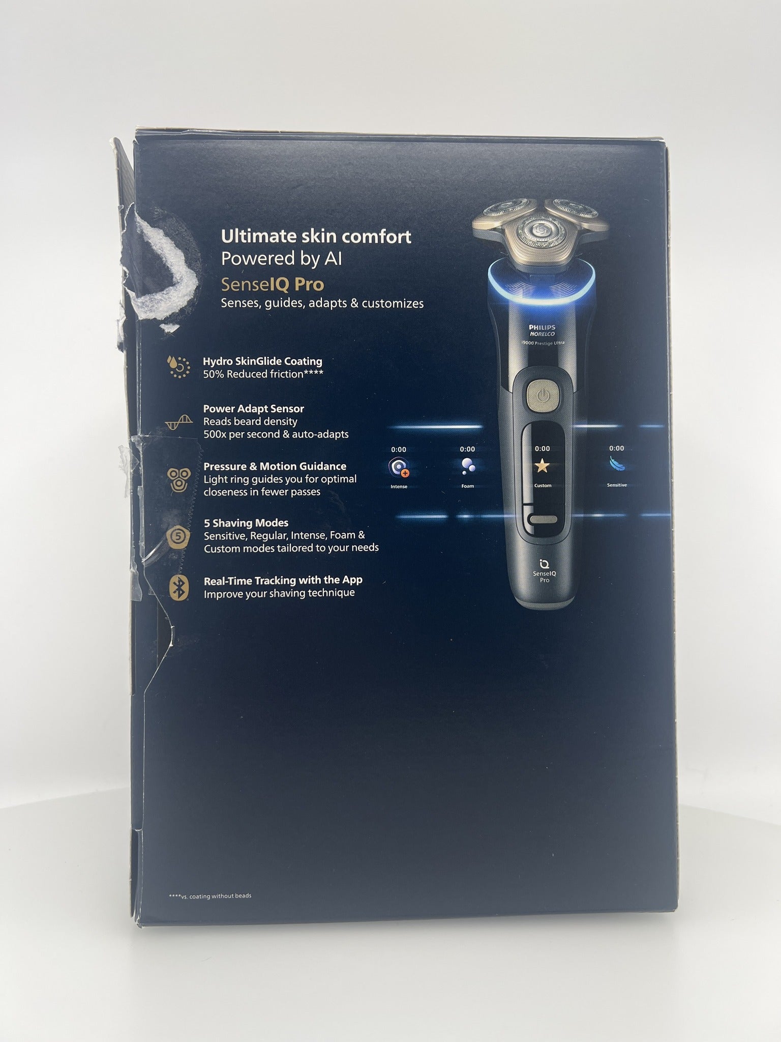 Norelco i9000 Prestige Ultra retail box SenseIQ Pro features panel