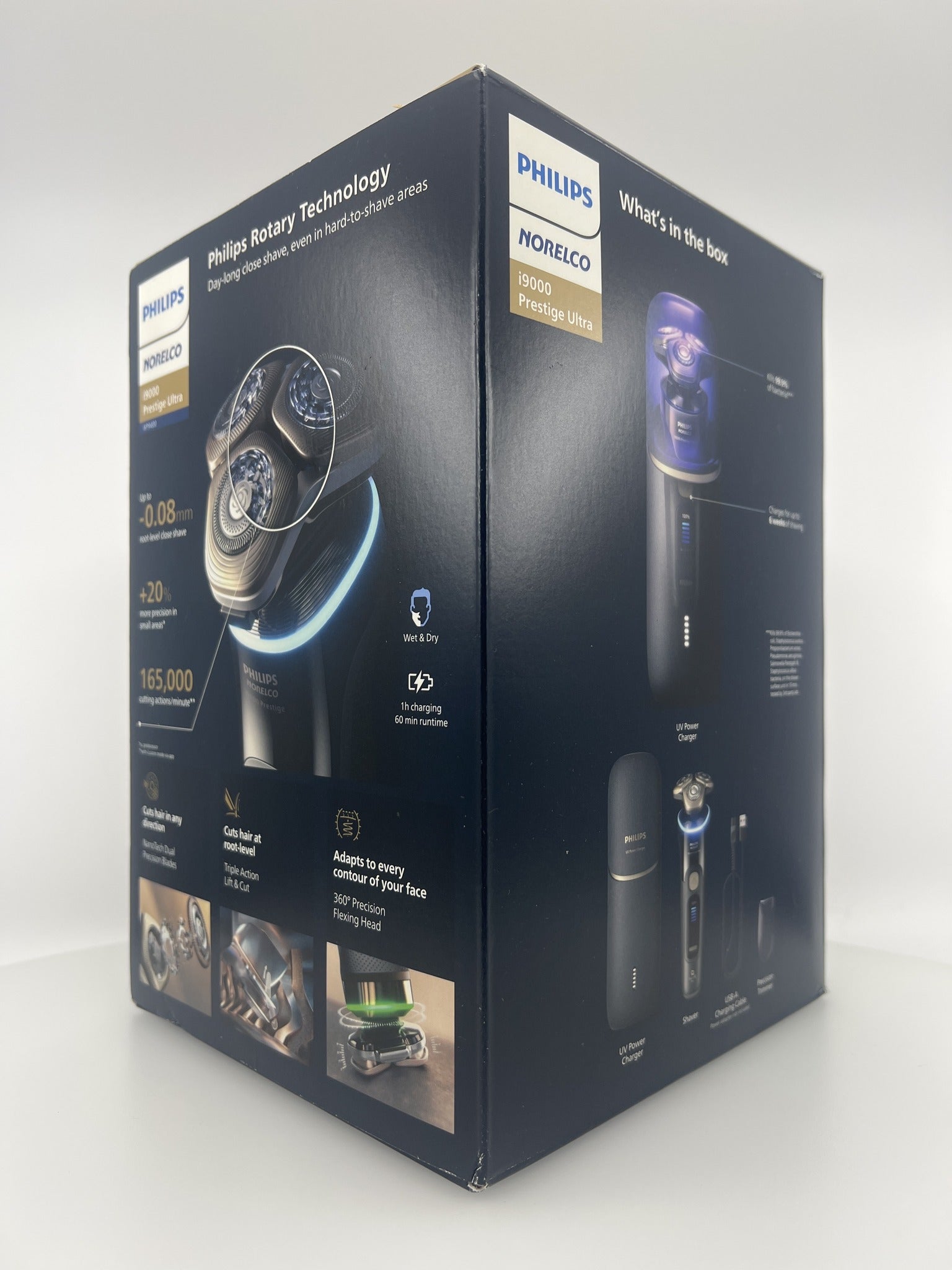 Norelco i9000 Prestige Ultra retail box back with specs