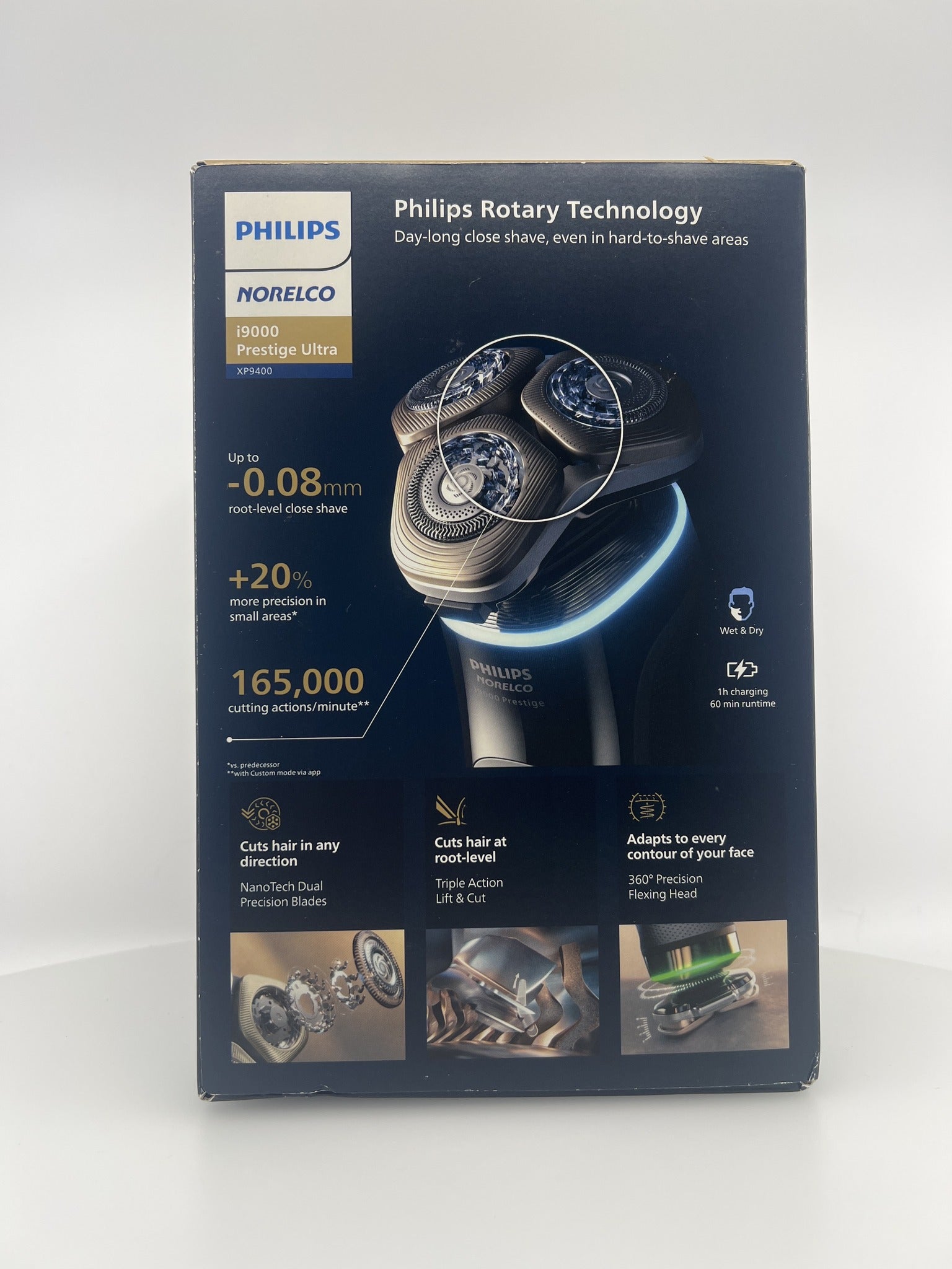 Norelco i9000 Prestige Ultra retail box technology panel