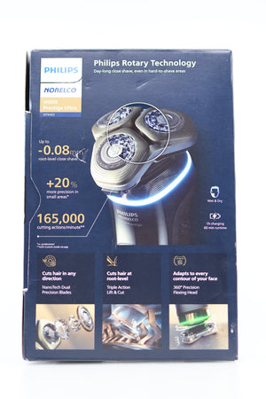 Philips Norelco i9000 Prestige Ultra box side Quick Clean Pod contents