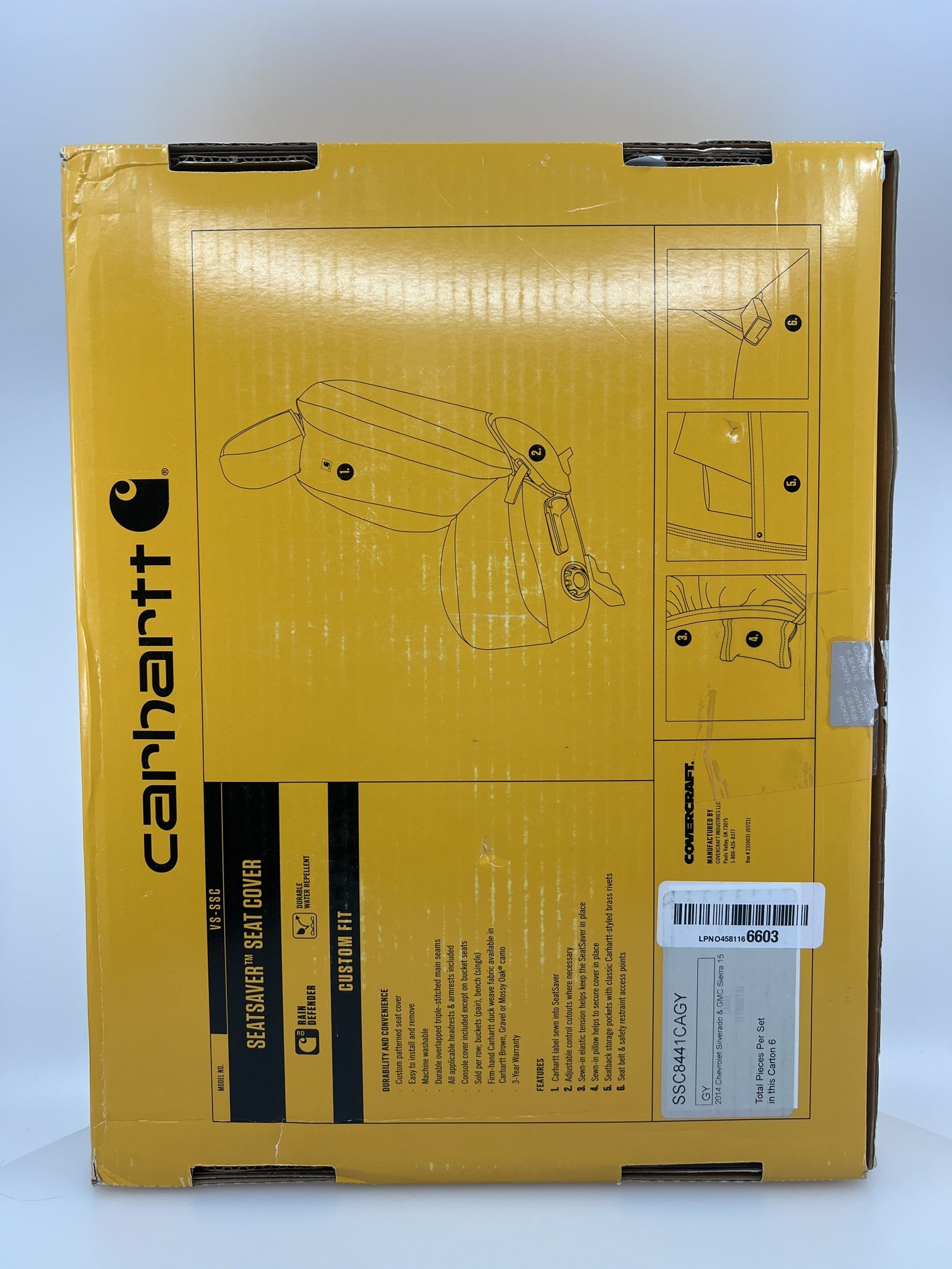 Covercraft Carhartt SeatSaver Seat Covers box back with instructions
