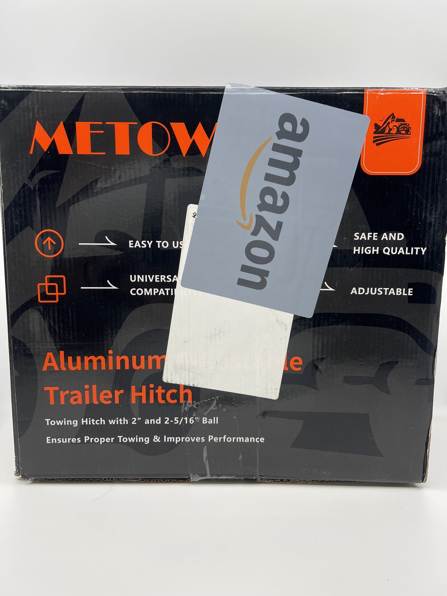 METOWARE drop hitch box side showing receiver sizes