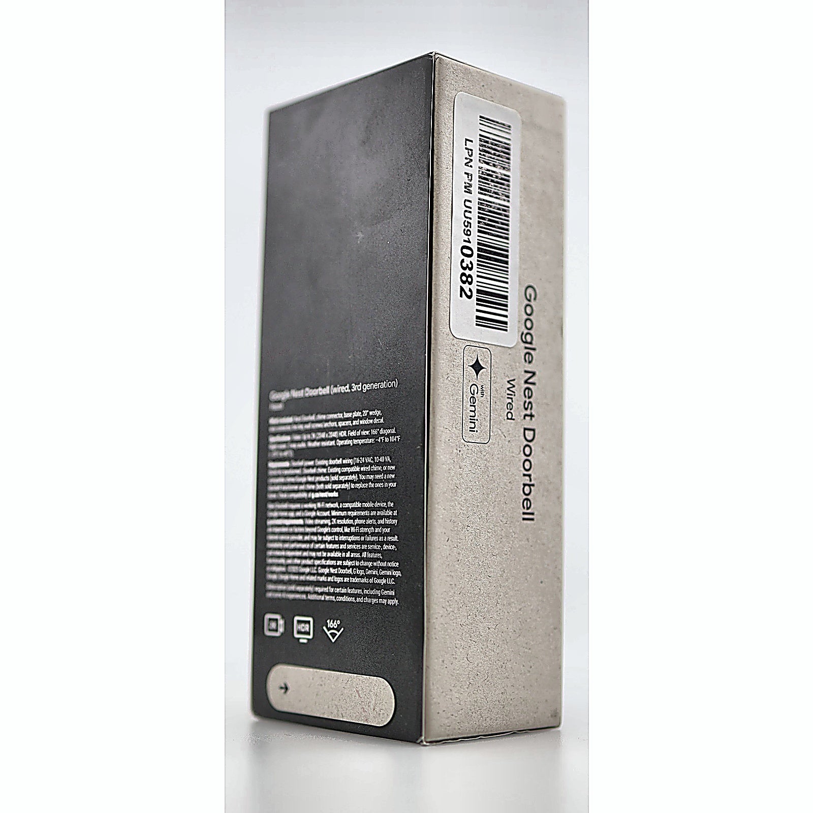 Google Nest Doorbell Wired 3rd Gen box opposite side with barcode