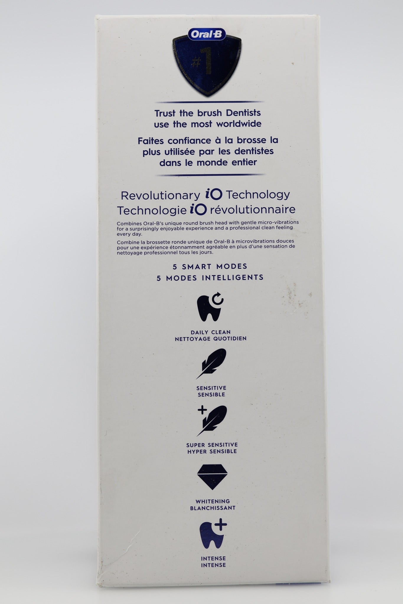 Oral-B iO Series 5 box side panel with 5 smart modes