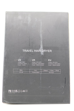 MESHEEN CFJ-06 Travel Hair Dryer box back with specs