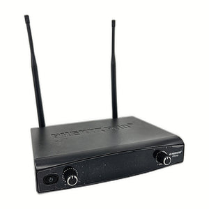 Phenyx Pro PTU-52 UHF receiver front view with dual antennas