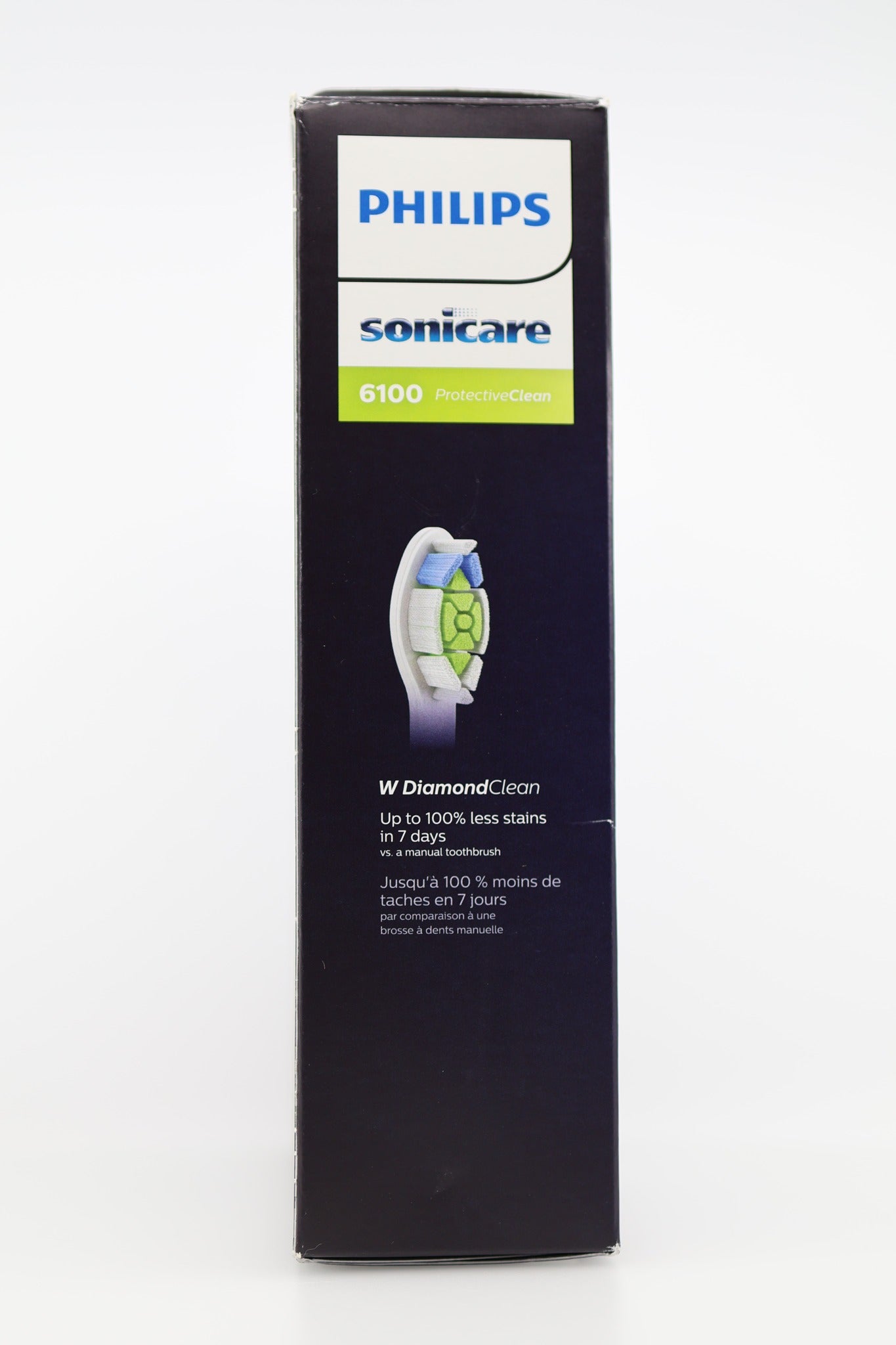 Philips Sonicare 6100 box side with DiamondClean brush head
