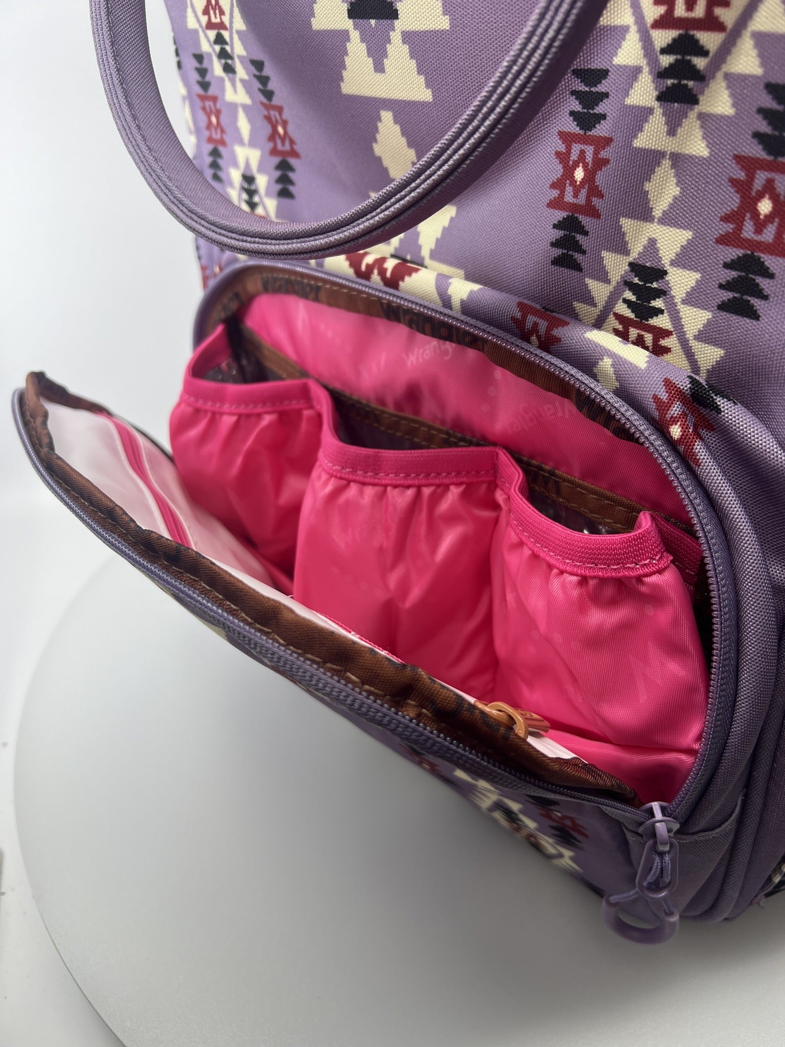 Wrangler Diaper Bag Backpack front insulated bottle pockets open