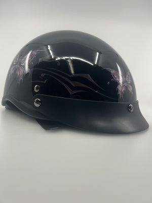 VCAN Butterfly Motorcycle Half Helmet Gloss Black Side View