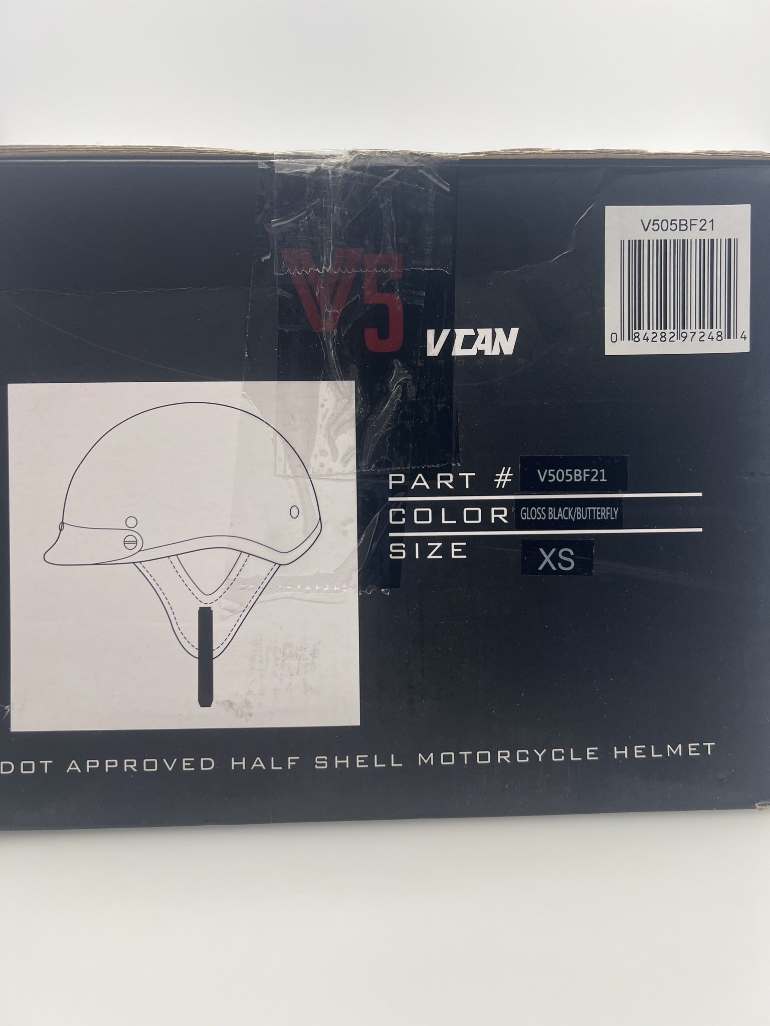 VCAN Butterfly Motorcycle Half Helmet — DOT Certified, Gloss Black XS