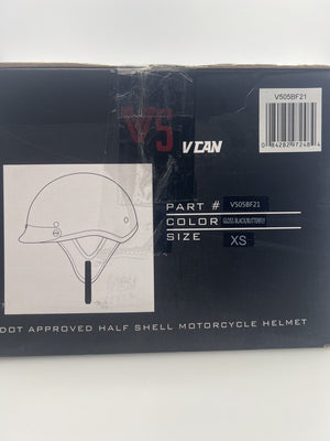 VCAN Butterfly Motorcycle Half Helmet — DOT Certified, Gloss Black XS