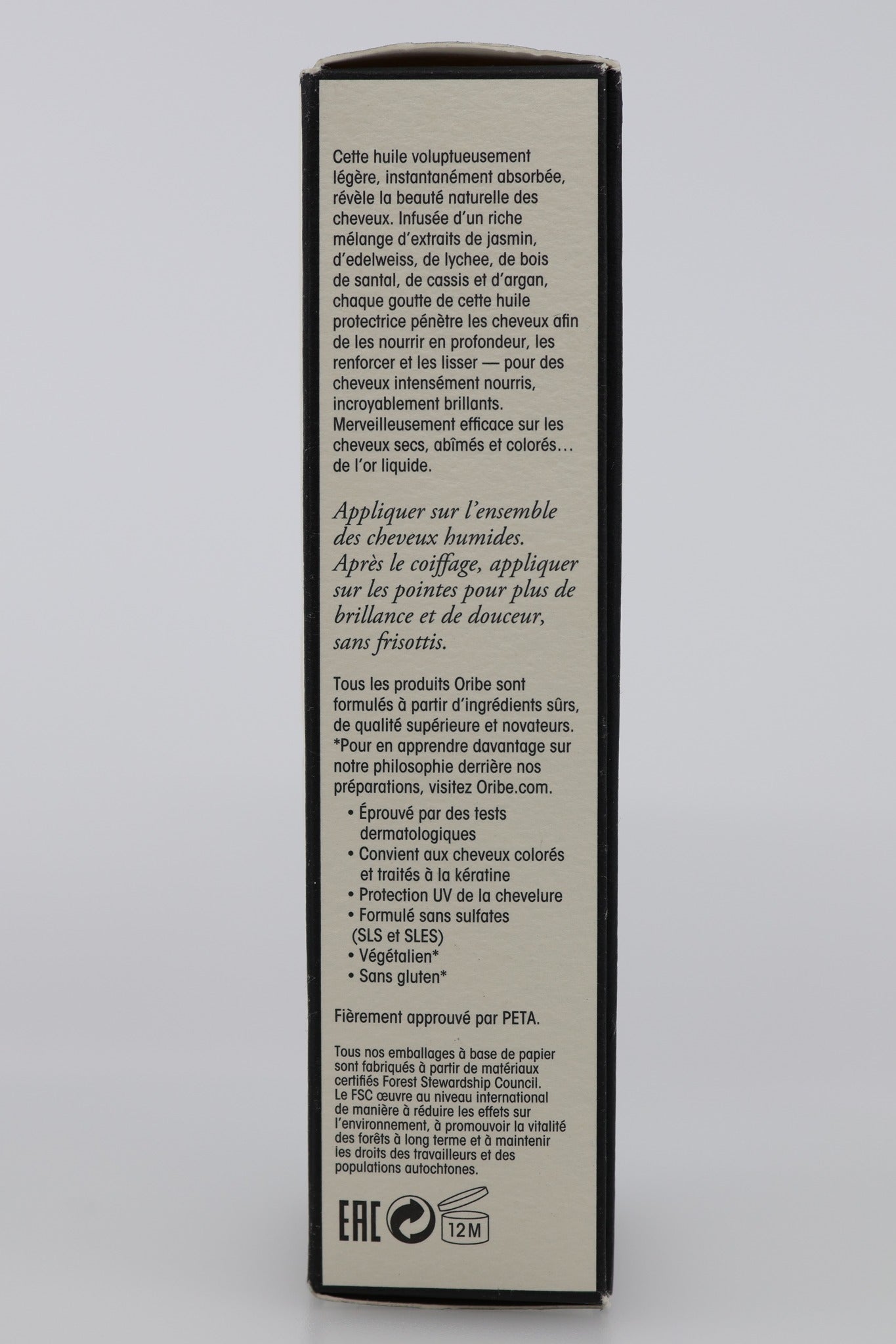 Oribe Gold Lust Hair Oil box ingredients side