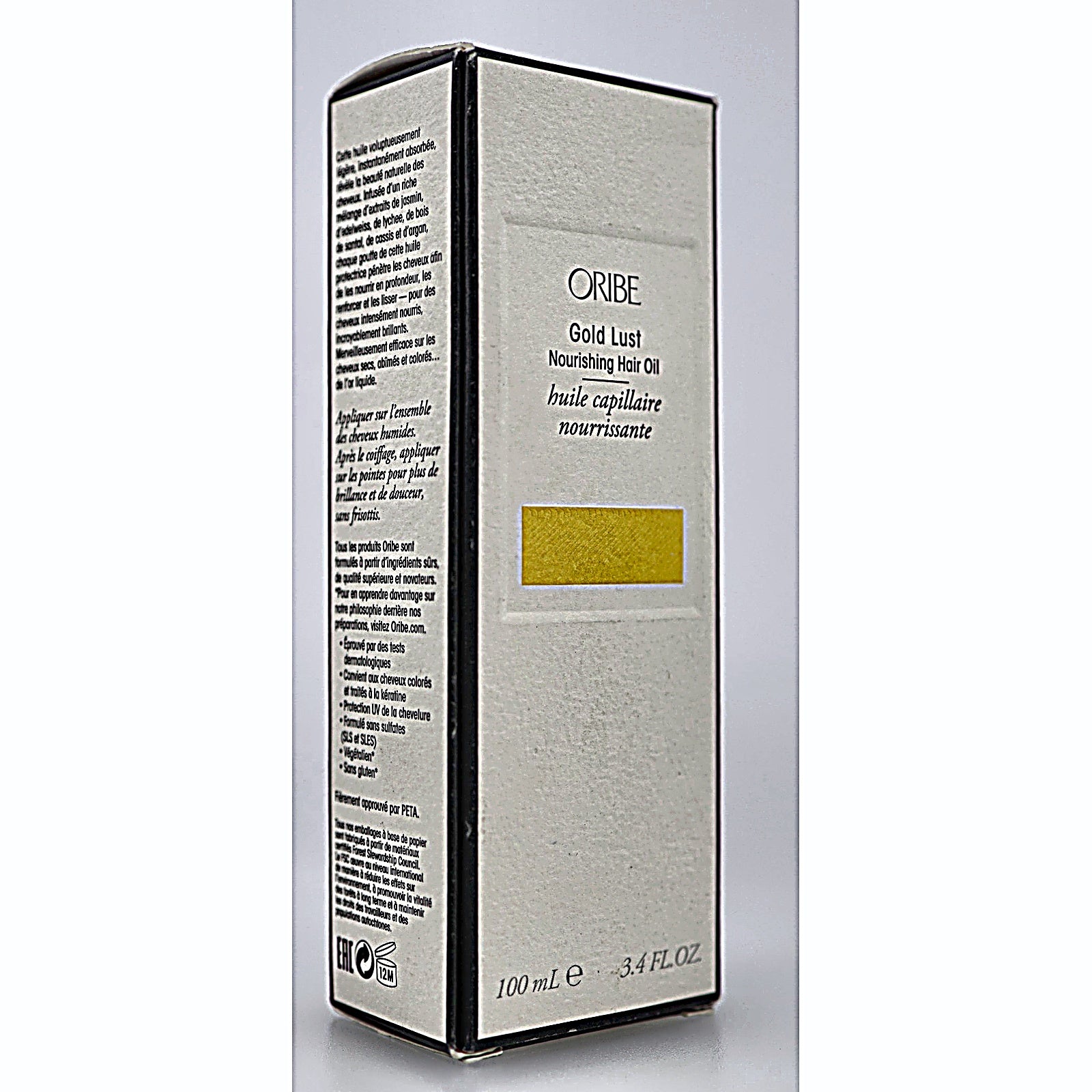 Oribe Gold Lust Hair Oil box opposite side panel