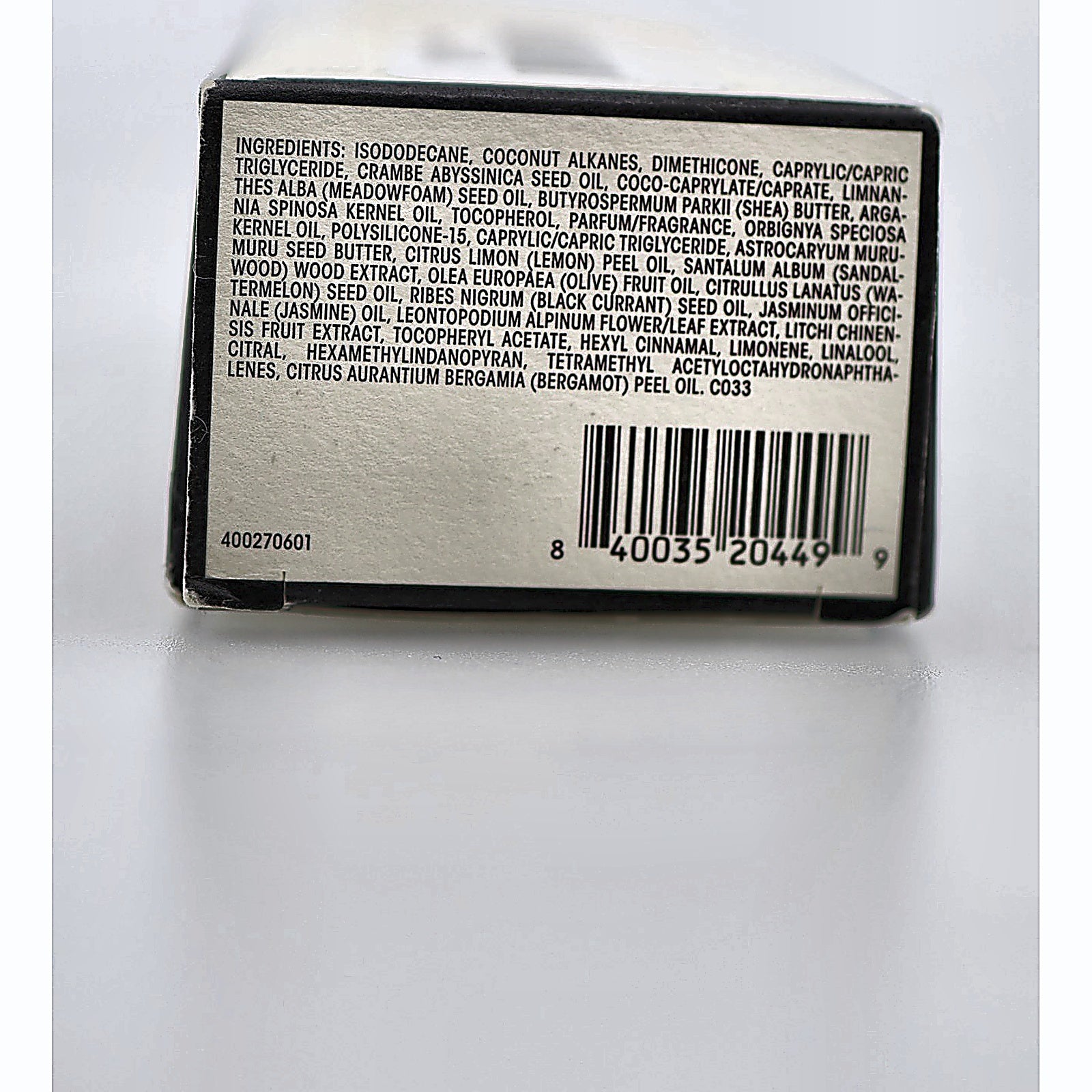 Oribe Gold Lust Hair Oil box bottom ingredients label
