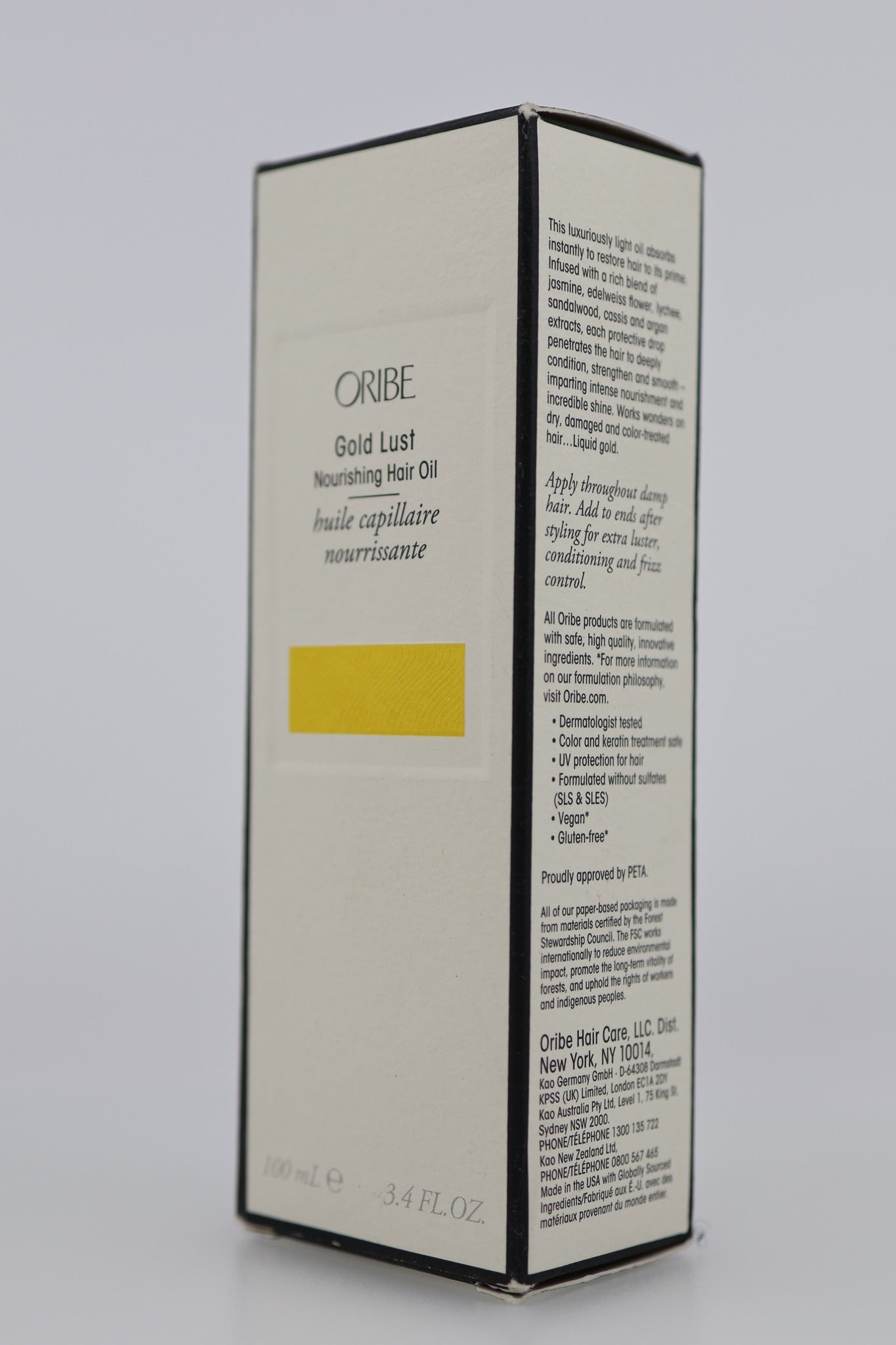 Oribe Gold Lust Hair Oil box English side panel