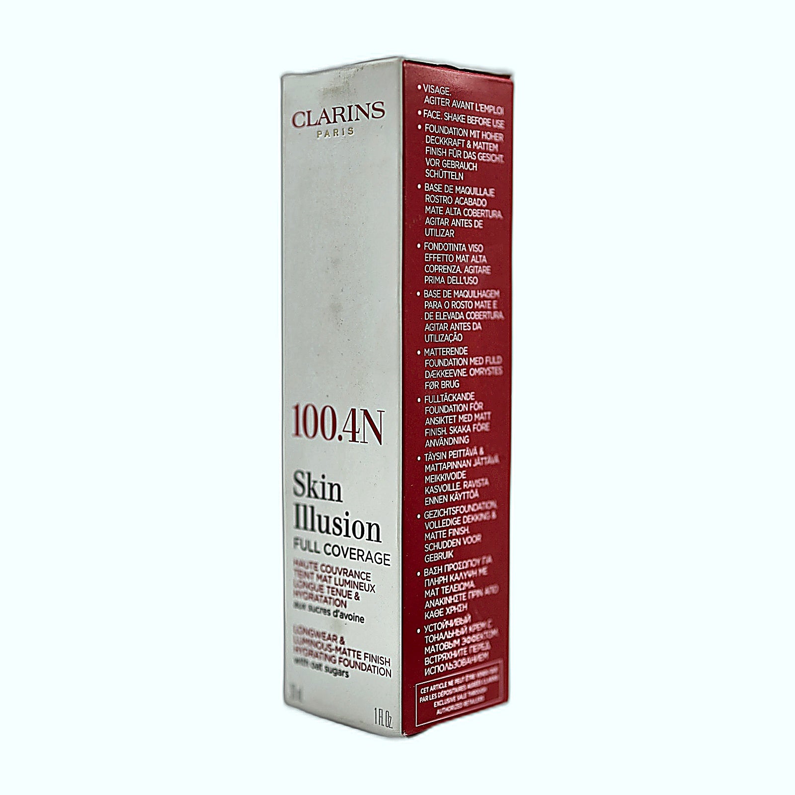 Clarins Skin Illusion Foundation box side multilingual directions