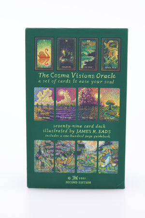 Cosma Visions Oracle deck box back with card previews