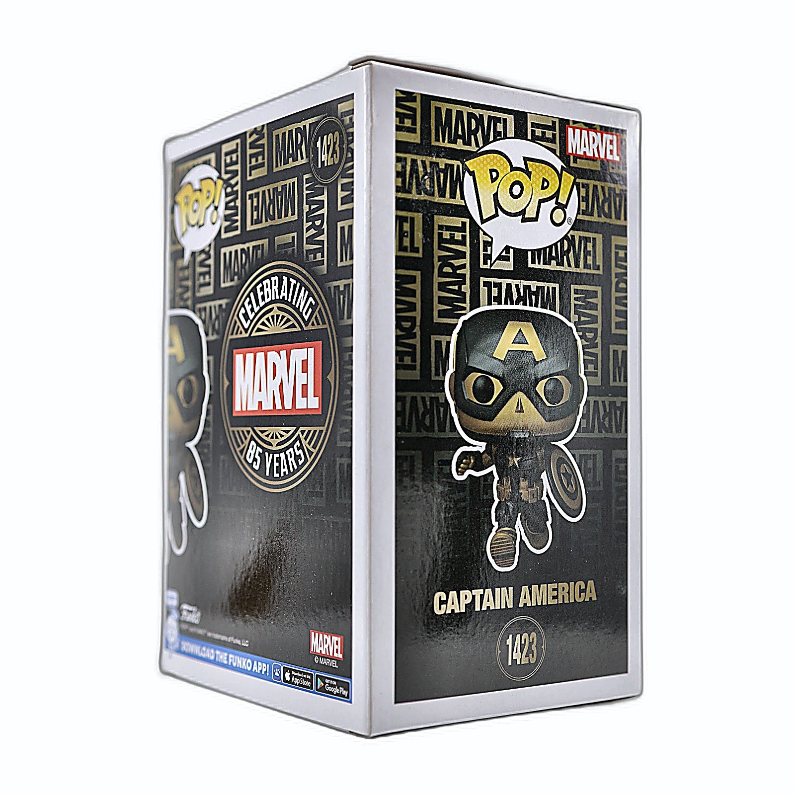 Funko Pop Captain America 1423 box panel close-up