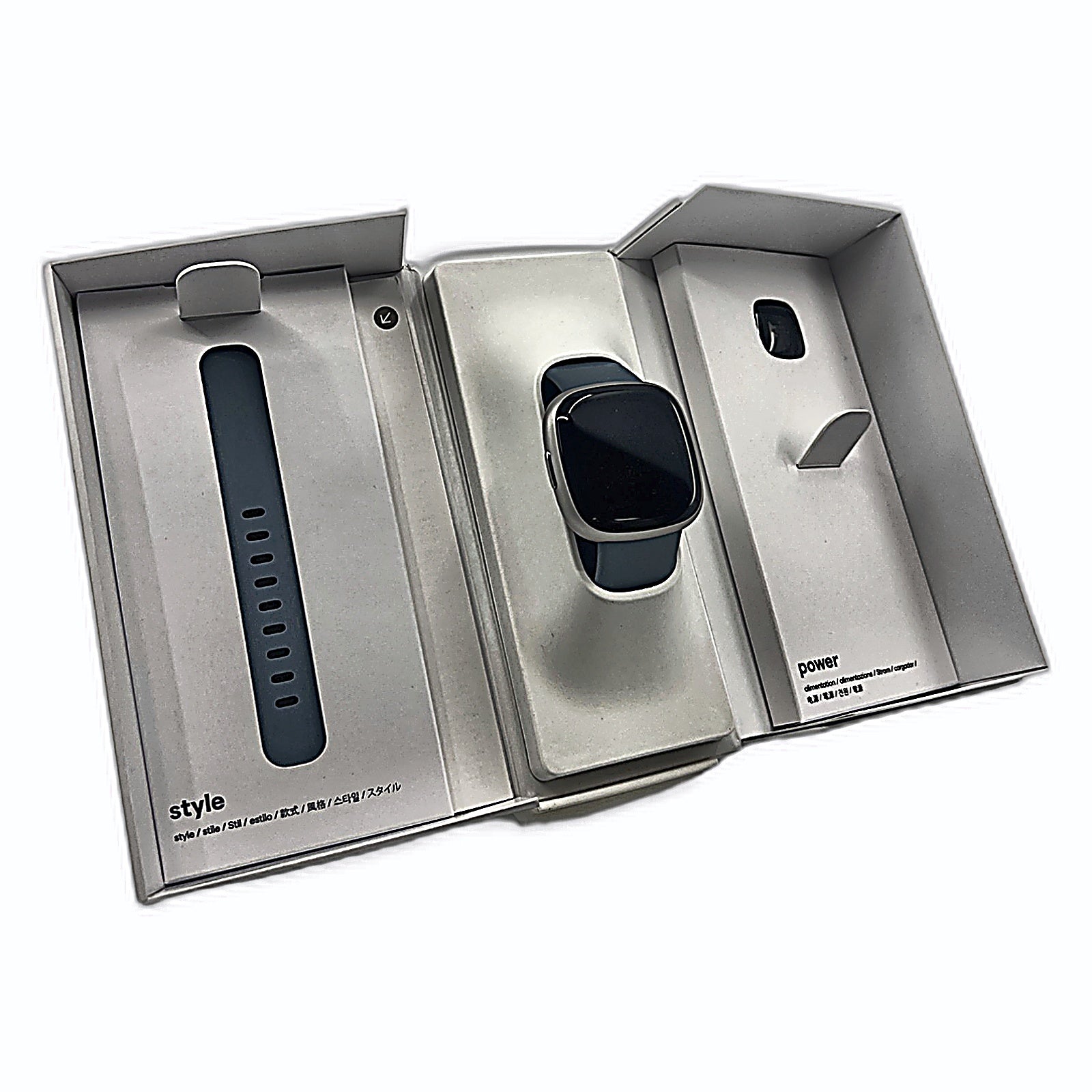 Fitbit Versa 4 open box with watch and bands