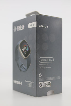 Fitbit Versa 4 box side with band size info